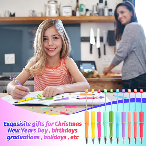 150 Pieces DIY Beadable Pens Kit - 50 plastic Beadable Pens Bulk, Refills & pen bags Included - Beaded Pens Black Ink Ballpoint Cute Pens?Bright?...