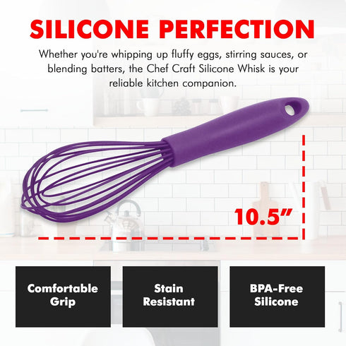 Chef Craft Premium Silicone Wire Cooking Whisk, 10.5 Inch, Purple...