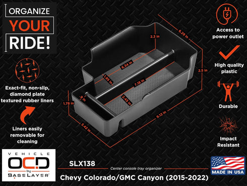 Vehicle OCD - Center Console Organizer Tray for Chevy Colorado/GMC Canyon (2015-2022) - Made in USA - SLX138...