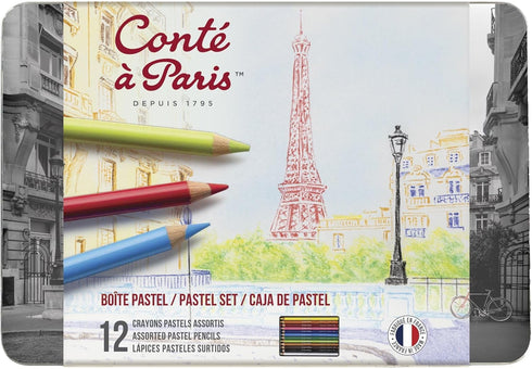 Conté à Paris Pastel Pencils with 12 Assorted Colors, Black...