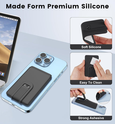 SHANSHUI Phone Card Holder, Ultra Slim Phone Wallet Stand Silicone Sticky Business Credit Card ID Holder for Back of Phone Compatible with iPhone ...