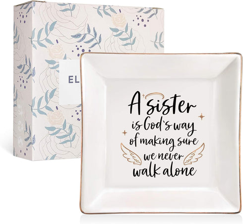 ELEGANTPARK Sister Gifts from Sister Ceramic Ring Dish for Soul Friends Jewelry Plate Christmas Thanksgiving Day Birthday Gifts for Big Sis Square...