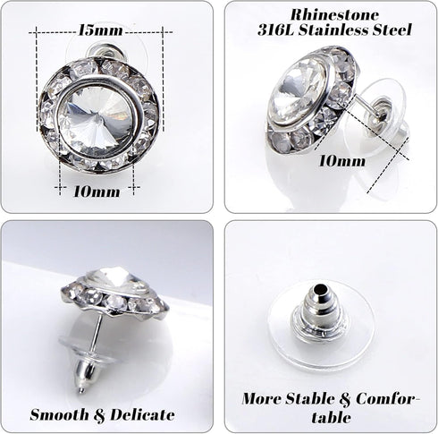 BESTEEL Rhinestone Earrings Round Shaped Acrylic Stone Inside Crystal Halo Stud Earrings for Dance Competitions Stage Opera Performance Wedding Pa...