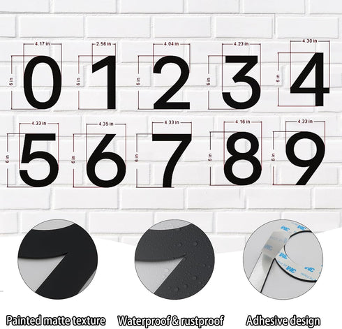 6 Inch House Numbers, Stainless Steel House Number for Outside Stick On, Modern House Numbers for Door Garden, Self-adhesive House Number(6)...