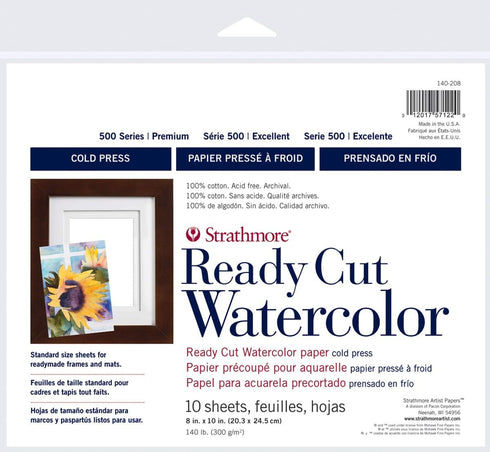 Strathmore 140-208 Ready Cut Watercolor, Cold Press, 8" x 10", White, 10 Sheets...