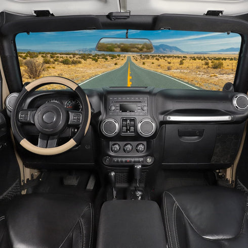 SEG Direct Car Steering Wheel Cover for F-150 Tundra Range Rover 15.5-16 inch, Black and Beige Microfiber Leather...