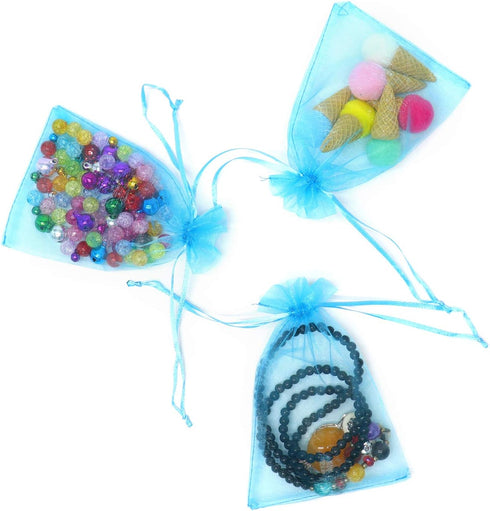50Pcs 6x8 inches Sheer Organza Bags, Jewelry Drawstring Pouches Wedding Party Christmas Favor Gift Bags (Lake Blue)...
