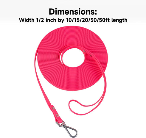Dog Training Long Leash Waterproof Long Line Heavy Duty Outdoor Recall Lead 10ft 15ft 20ft 30ft 50ft for Small Medium Large Dog (20FT, Rose Pink)...