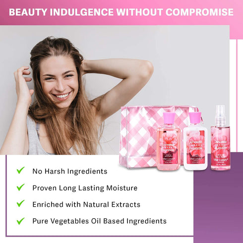 Bath & Body Care Travel Set - Home Spa Set with Body Lotion, Shower Gel and Fragrance Mist (Japanese Cherry Blossom)...