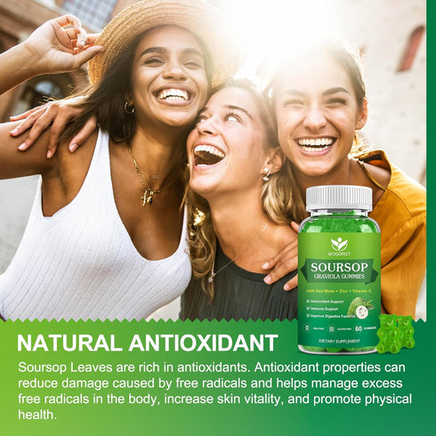 Soursop Graviola Gummies - 1800mg Soursop Leaves Extract Gummies with 200mg Sea Moss Extract for Antioxidant, Cell Support & Regeneration, Immune ...