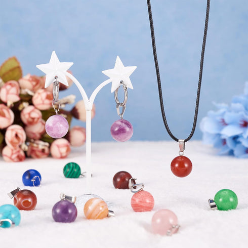 FASHEWELRY 50Pcs Chakra Round Stone Pendants Mixed Healing Crystal Quartz Gemstone Charms for Necklace Jewelry Making Hole: 2x7mm...