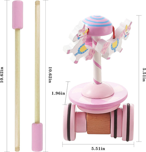 Lively Carousel Wooden Push and Pull Walking Toy for Toddlers and Babies Girl or Boy, Classic Early Learning Wooden Balance Walking Play Toy...