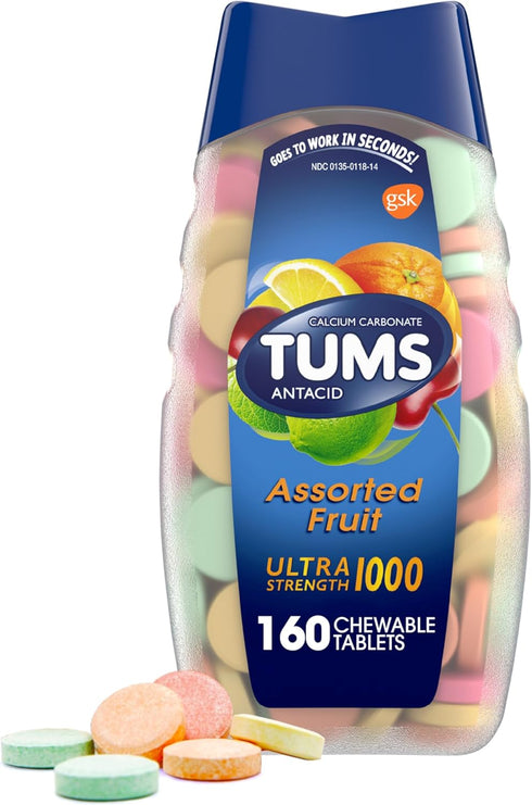 TUMS Ultra Strength Antacid Tablets for Chewable Heartburn Relief and Acid Indigestion Relief, Assorted Fruit - 160 Count...