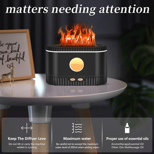 Black Flame Fire Diffuser Humidifier?7 Colors Changing Oil Diffuser?200ml Capacity Visual Water Level Line Aromatherapy Humidifier?Suitable for Li...