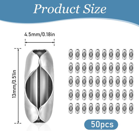 50 Pcs Replacement Blind Pull Cord Connector Ball Pull Chain Connectors Blinds Stainless Steel Bead Chain Connectors Clasps for Beaded Ball Chain ...