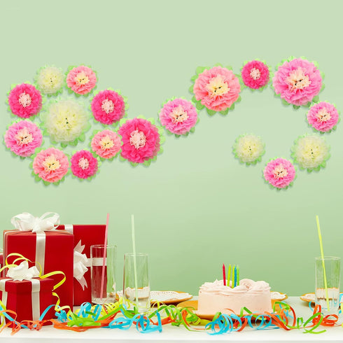 WILLBOND 18 Pcs Large Mexican Paper Flowers Colorful Fiesta Tissue Paper Flowers Carnival Pom Paper Flower Hawaiian Party Backdrop for Floral Part...