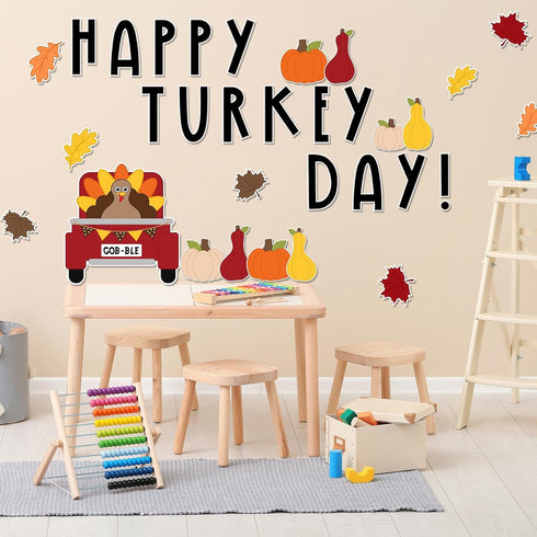Whaline 88Pcs Thanksgiving Bulletin Board Kit Pumpkin Turkey Maple Leaf Bulletin Board Set Happy Turkey Day Decoration Borders Cutouts with Glue P...