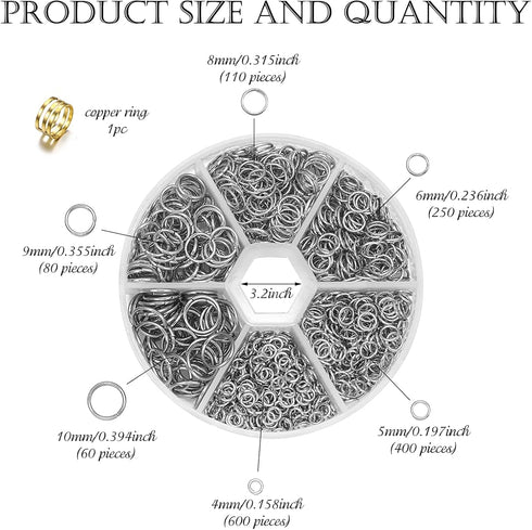 ZYNERY 1500pcs 304 Stainless Steel Open Jump Rings with Jewelry Rings for Jewelry Making Supplies, Jewelry Fix, Wire Wrapping, Crafts...