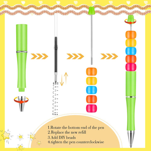 Crtiin 50 Pieces Plastic Beadable Pen Bulk Bead Ballpoint Pen Shaft Black Ink Beaded Pens with 50 Refills for DIY Making Gift Kids Students Office...