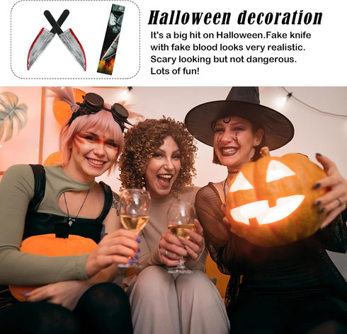 Knife Prop,2 PCS Halloween Plastic Fake Knife,Realistic Looking Prank Toy,Halloween Fake Decoration Plastic Slasher Knife,Cosplay Horror Party Sup...