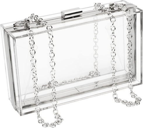WEDDINGHELPER Transparent Clear Acrylic Square jelly Evening Bag for Women,Fashion Lovely Shoulder Bag for Dinner Party Travel (CLEAR&Sliver1)...