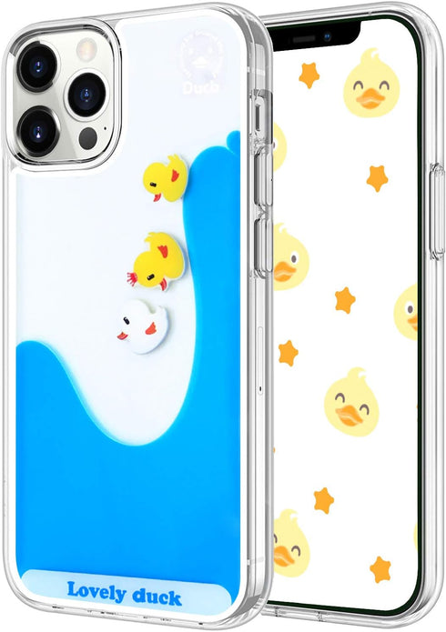 LUVI Compatible with iPhone 12 Pro Case Liquid Moving Quicksand Funny Cute Cartoon Lovely Duck Flowing Floating Waterfall Protective Cover Soft Si...