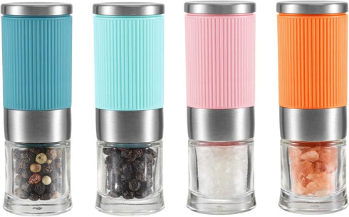 VEVOK CHEF Small Salt and Pepper Grinder 4Pcs Portable Mini Glass Salt Spices Grinder Ceramic Salt Black Pepper Shakers Tiny Pepper Mill Salt Grin...