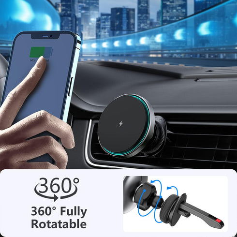 Magnetic Wireless Car Charger with Cooling System, Magnets Automatically Aligns The Phone, Compatible with car Mount Charger, Compatible with iPho...