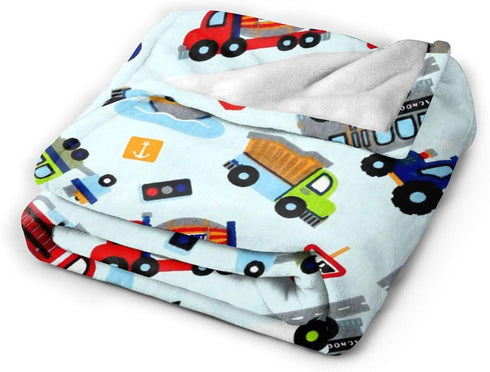 Cartoon Truck Flannel Fleece Blanket, Soft Microfiber Cozy Lightweight Sofa Travel Blanket for Baby, Kids, Youth (50"x40" for Kids)...