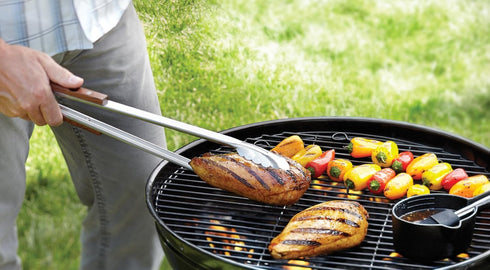 Outset QB22 Locking Stainless Steel Grill Tongs Extra Long 22", Rosewood Handles...