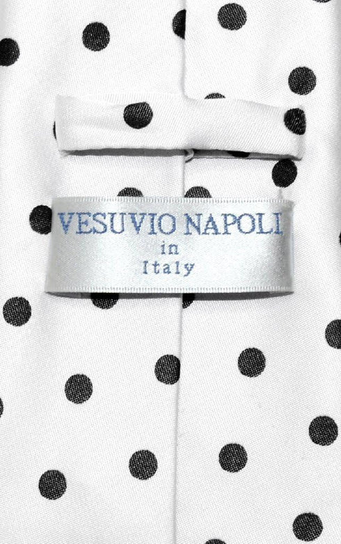 Vesuvio Napoli NeckTie WHITE with BLACK Polka Dots Design Mens Neck Tie...