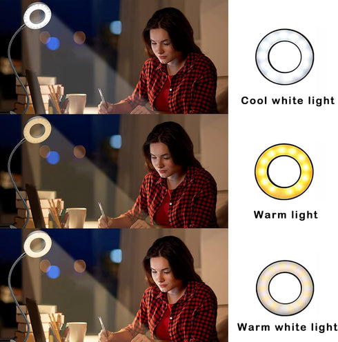 Foneso Desk Lamp Clip on Light with Adapter, 48 LED Reading Lamp with USB Charging Port, 3 Color Mode 10 Brightness Levels, Flexible Gooseneck, Me...