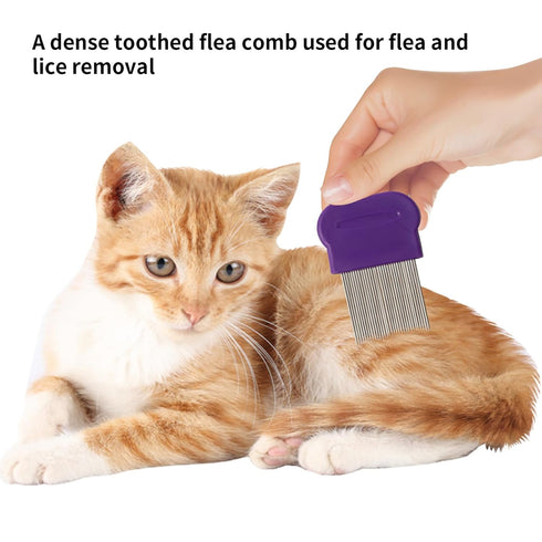 Tick flea comb for dogs 7pcs Metal flea brush for indoor Cats Lice combs for thick hair Pet tear stain comb Fine tooth comb Large and Small dog co...