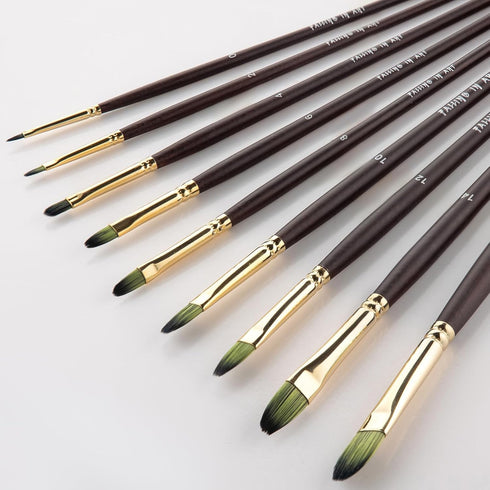 Falling in Art 9 PCS Filbert Brushes Set, Professional Nylon Paint Brushes, Long Handle Artist Brush for Watercolor, Acrylic, and Oil Painting...