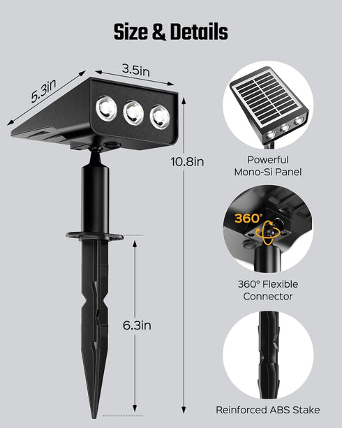 SUPERDANNY Solar Spot Lights Outdoor, Warm/White Light 4 Modes Bright Outside Solar Lights, IP65 Waterproof Landscape Spotlights for Yard, Garden,...