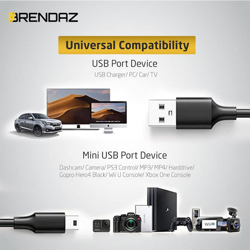 Mini USB to Mini B Data Cable – Mini B Cable with Ultimate Data Sync & Charging Quality Compatible with PS3, Dash Cam, Digital Cameras, PDA, Scann...