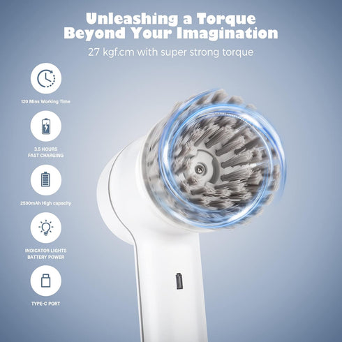 Electric Spin Scrubber Cordless Power Cleaning Brush with 5 Replaceable Brush Heads Rechargeable Scrubber for Bathroom Tub Sink Kitchen Dishes Til...