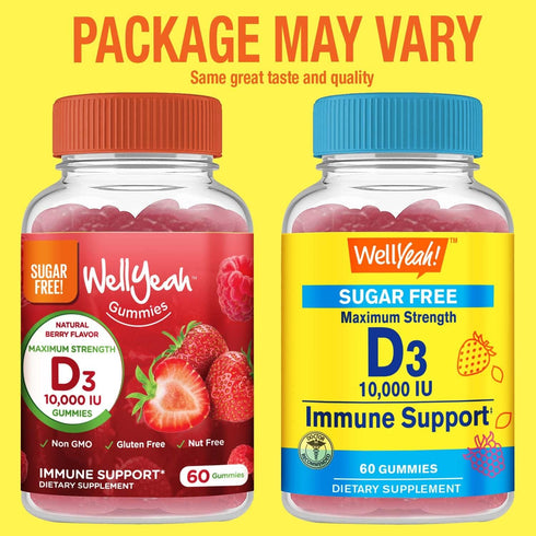Sugar Free Vitamin D3 10000 IU (250mcg) Extra Strength Gummies - Immune Booster, Bone and Teeth Support - Non GMO, Gluten Free, Nut Free, Vegetari...