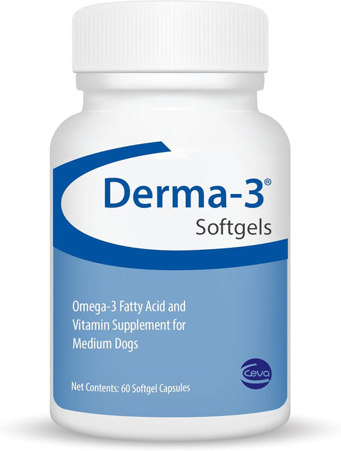 Ceva Derma-3 Softgels, Omega-3 Fatty Acid & Vitamin Supplement for Medium Dogs (60 Count)...