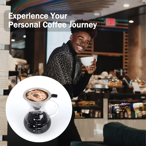 T-mark Pour Over Coffee Maker with Reusable Double-layer Stainless Steel Filter, 600ml/20oz BPA-Free Glass Coffee Carafe, Glass Coffee Maker, Coff...