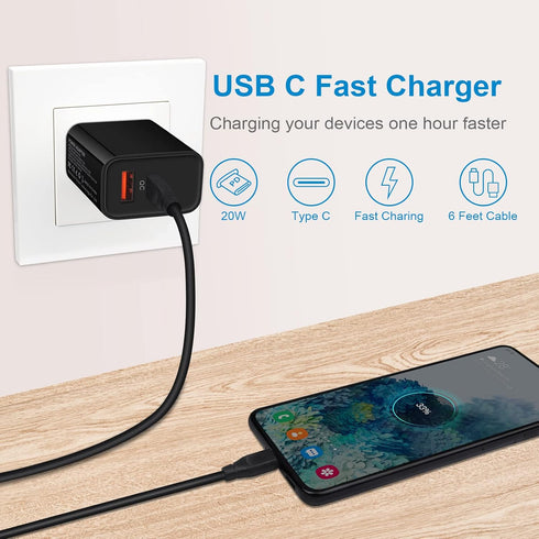 USB C Fast Charger, 20W Type C Charger Fast Charger Block with 6FT USB C to C Charging Cable for Samsung Galaxy S24 S23 S22 S21 FE S20 Ultra A15 5...