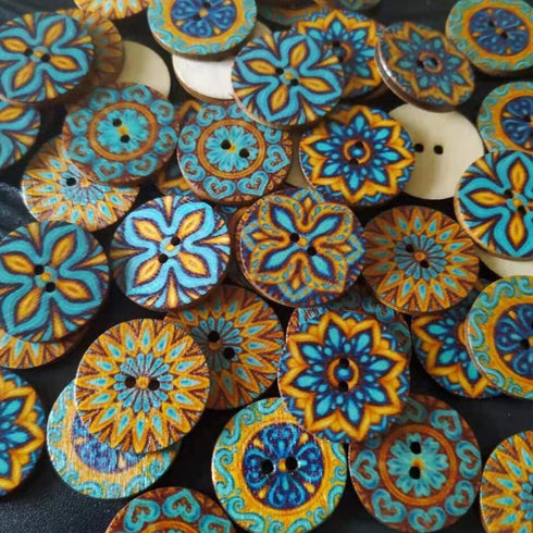 Wepetyo 400 Pcs Wooden Buttons, Mixed Random Blue Flower Painting Round 2 Holes Wood Wooden Buttons for Sewing Crafting(20mm,15mm,25mm)...