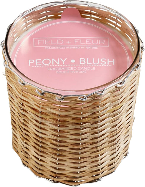 FIELD FLEUR Peony Blush Scented Candle – Luxury 12oz Soy Wax, 2-Wick Handwoven Glass Jar, Sandalwood,Pink Peppercorn with Rose Blooms & Jasmine– S...