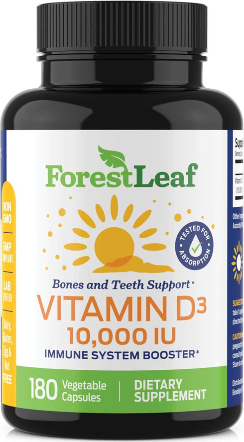 ForestLeaf Vitamin D3 10000IU - Bone Health and Immune Support - Small Easy to Swallow Capsules - Non-GMO Gluten Free VIT D - VIT D3 Vitamin D Sup...
