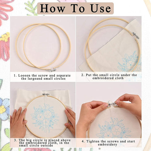 Mozzyyee 3 Sets Embroidery Starter Kit for Beginners Adults Include 3 Embroidery Clothes with Floral Pattern Instructions Hoops Floss Thread Fabri...