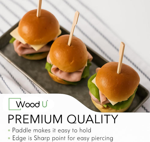 Wooden Bamboo Skewers Paddle Picks - 7" 100 Pcs Toothpicks For Appetizers - Cocktail Picks for Fruits, Kabab...