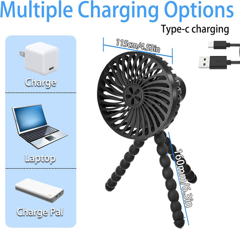 Portable Baby Stroller Fan, with Flex Tripod, 20 Hours Working Time, 3 Speeds, Handheld Personal Fan For Car Seat, Treadmill, Outdoor (Black)...