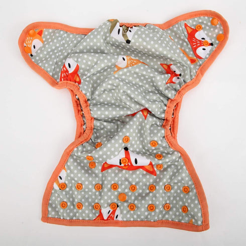 One Size Cloth Diaper Cover Snap with Double Gusset (Dots Fox)...