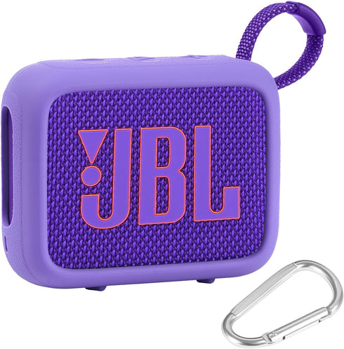 for JBL Go 4 Waterproof Bluetooth Speaker Silicone Cover Case, Portable Silicone Travel Case with Carabiner, Protective Skin Case (Purple Case) - ...