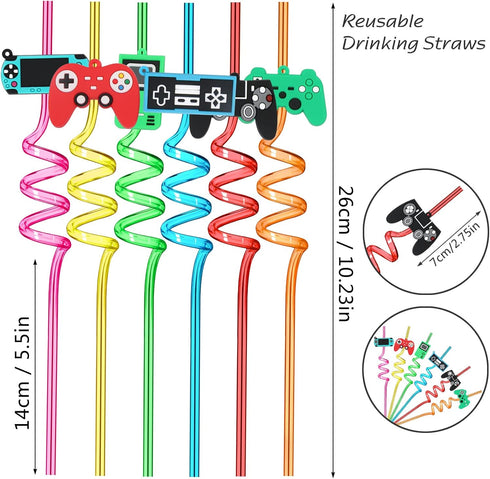 25 Video Game Party Favors Game Controller Drinking Straws, LIYDE Party Supplies 6 Styles Gamer Birthday Party Supplies Game On Party Supplies...